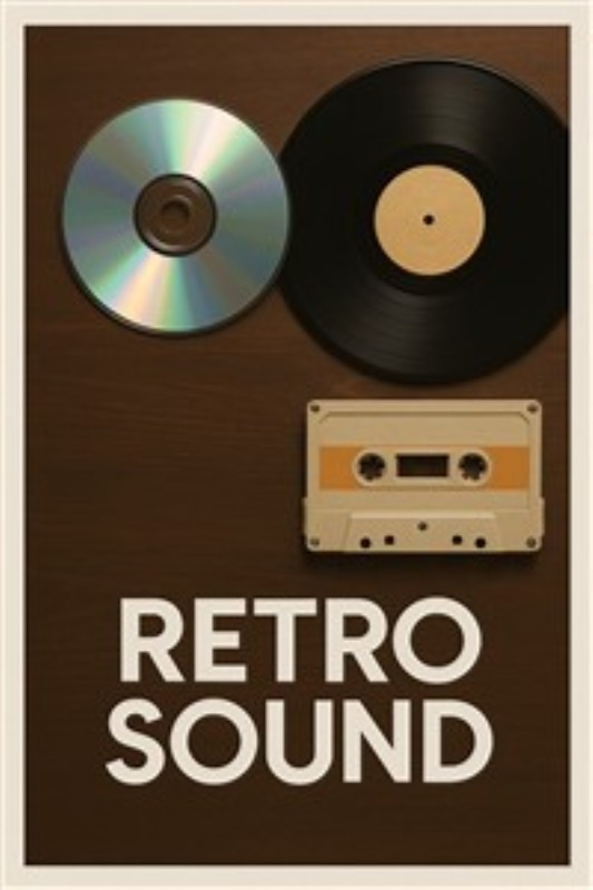 Musik fra Fortiden: Retro Vibes - Oplev den nostalgiske charme med dette kunstværk, der fanger essensen af retro musik. Pladen, cd'en og kassettebåndet skaber en stemning af minder og musikalske eventyr, perfekt til enhver rum.