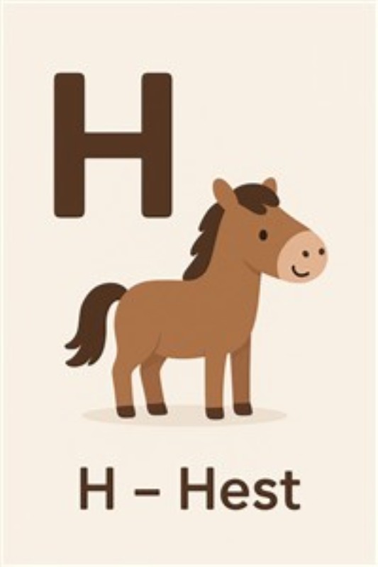 H for Hest - Bogstavsnydelse til Børn - Oplev det søde bogstav H, prydet med en charmerende hest, der gør læring sjovt. Perfekt til at inspirere de små til at udforske alfabetets verden!