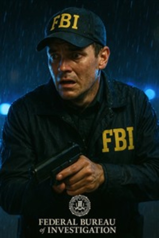 FBI Agent i Regnvejr - Oplev spændingen med denne dramatiske plakat, der skildrer en FBI-agent i regnvejr, klar til at handle. Den intense atmosfære og den dramatiske belysning fanger øjet og tilfører et strejf af action til dit rum.