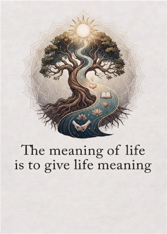 Livets Betydning: Giv Livet Mening - Oplev skønheden i livet med denne inspirerende plakat, der minder os om betydningen af at give vores liv dybde og mening. Det elegante design med et træ, floder og symboler for kærlighed vil tilføje en beroligende atmosfære i ethvert rum.