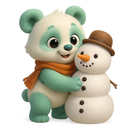 Sødt pandabjørn med snemandsven