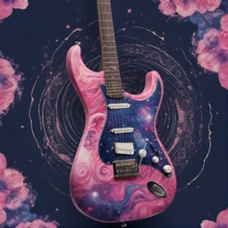 Galaktisk Elektrisk Guitar med Blomstermotiv - Oplev den unikke elektriske guitar, der kombinerer et farverigt galakse-design med en drømmende blomsterbaggrund. Perfekt til musikelskeren, der ønsker at skille sig ud med stil og kreativitet!