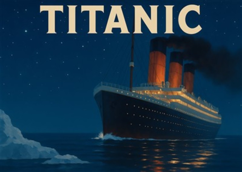 Titanic: En rejse mod stjernerne - Oplev majestættet i Titanic, der sejlende igennem stjernerne, indhyldet i mystik. Dette kunstværk vil bringe en følelse af eventyr og nostalgi til dit rum.