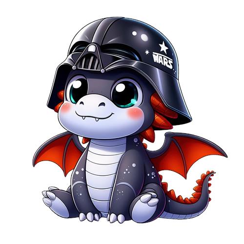Sød drage i Darth Vader-hjelm